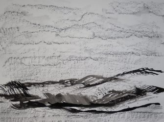 Ecriture de pierre et de plume V, 2016 Encre de Chine et crayon graphite sur papier 65 X 50 cm